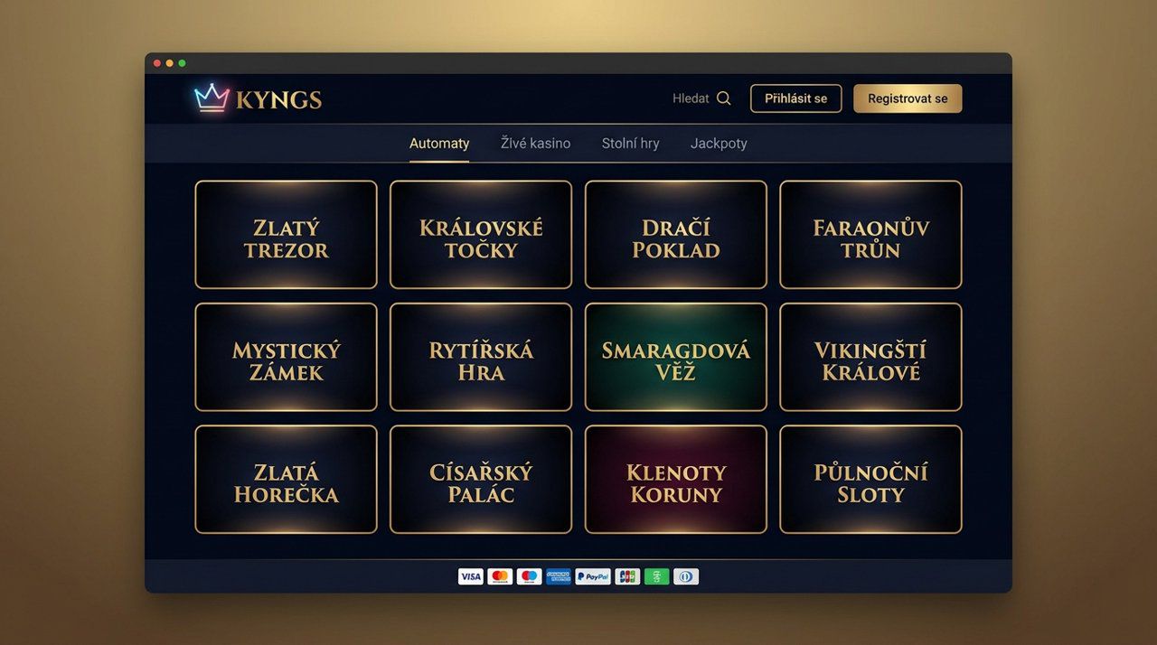 Snímek obrazovky hlavní stránky online casina Kyngs